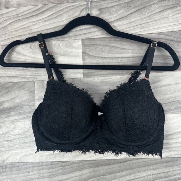 Aerie Balconette Lightly Lined Bra Women 36B Black Lace Floral Adjustable Straps - Picture 8 of 15